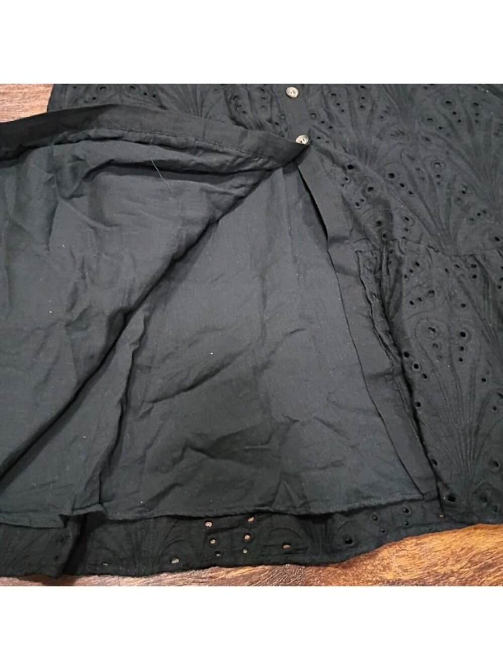 MNG Black Cottagecore Whimsy Boho Dress S With Eyelet Designs & Belted Preppy - Picture 13 of 15